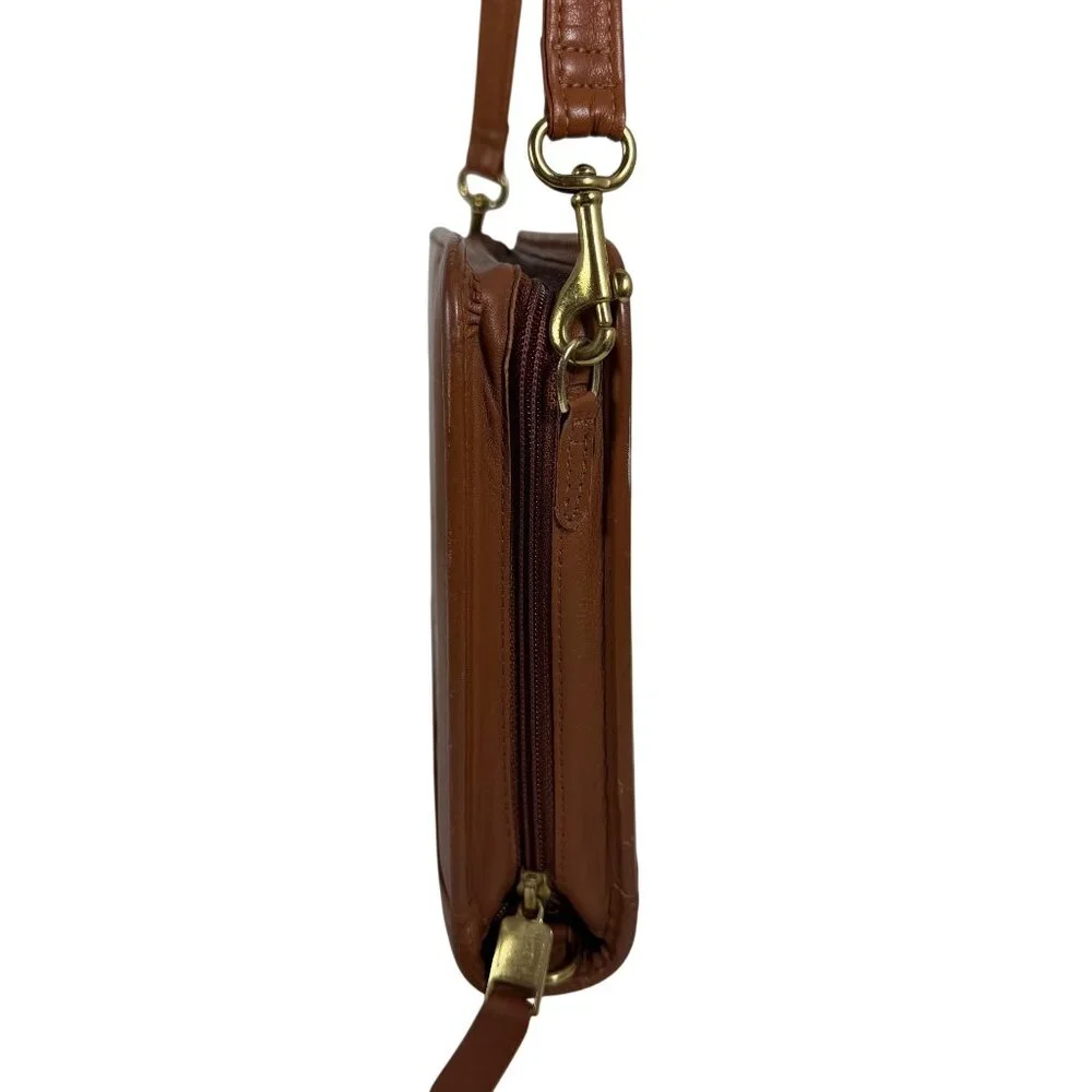1990s FRANKLIN COVEY Crossbody Brown Leather Zip Around 7-Ring Planner 12215 USA